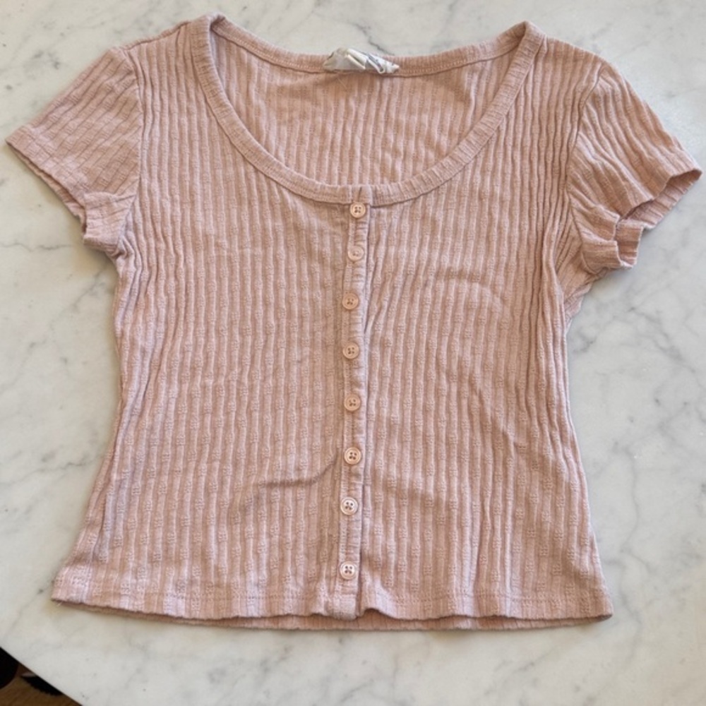 Hippie Rose Pink Ribbed Button Front Crop Top XS Y2K Baby Tee